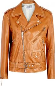 Caramel Whipstitched Leather Biker Jacket Size 8