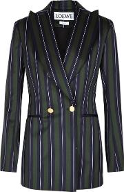 Striped Double Breasted Wool Blend Blazer