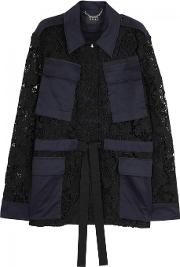 Navy Guipure Lace And Cotton Parka 