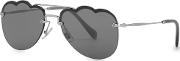 Grey Scalloped Aviator Style Sunglasses