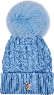 Blue Fur Pompom Wool Beanie