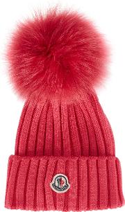 Bright Pink Pompom Wool Beanie
