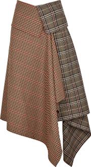 Checked Wool Blend Wrap Skirt
