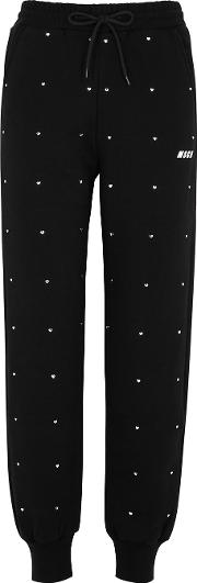 Black Crystal Embellished Cotton Sweatpants