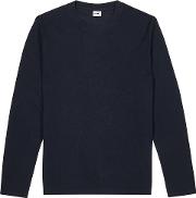 Navy Waffle Knit Cotton Blend Top