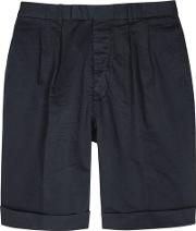 Officine Generale Navy Cotton And Linen Blend Shorts