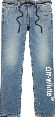 Off White Blue Logo Print Skinny Jeans