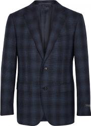 Navy Checked Wool And Cashmere Blend Blazer 