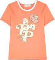 Peach Floral Print Cotton T Shirt
