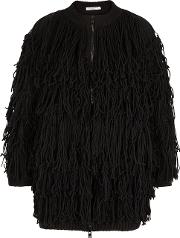 Black Fringed Wool Cardigan