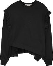 Black Ruffled Cotton Blend Sweatshirt