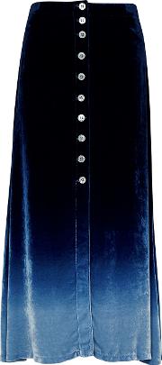 Blue Degrade Velvet Midi Skirt