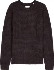 Miguel Brown And Navy Waffle Knit Jumper 
