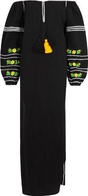 Black Embroidered Cotton Maxi Dress