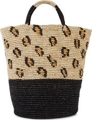 Maxi Leopard Print Straw Basket Bag