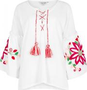 White Embroidered Cotton Top Size M