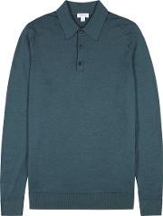 Petrol Blue Fine Knit Merino Wool Polo Shirt