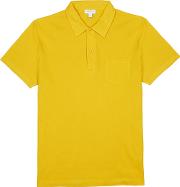 Riviera Yellow Cotton Mesh Polo Shirt