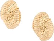 1970s Vintage Trifari Gold Ribbed Clip On Earrings