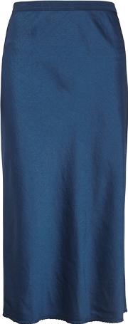 Dark Blue Satin Midi Skirt