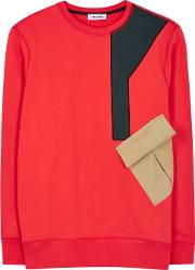 Red Contrast Pocket Cotton Sweatshirt Size M