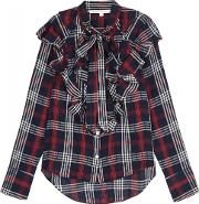 Finely Ruffle Trimmed Plaid Shrt 