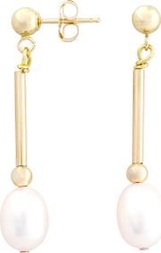 9ct Gold Bar Drop Pearl Earrings