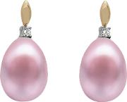9ct Gold Freshwater Pearl Solitaire Diamond Drop Earrings