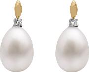 9ct Gold Freshwater Pearl Solitaire Diamond Drop Earrings