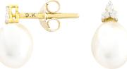 9ct Gold Pearl And Diamond Drop Earrings