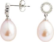9ct White Gold Diamond Set Pearl Drop Earrings