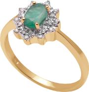 9ct Yellow Gold Emerald And Diamond Cluster Engagement Ring