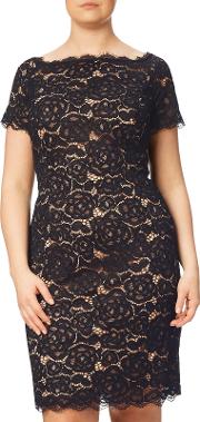 Plus Size Off Shoulder Lace Sheath Dress, Black