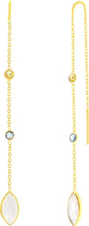 18ct Gold Vermeil Multi Gemstones Marquise Chain Drop Earrings