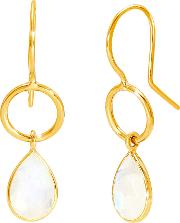 18ct Gold Vermeil Rainbow Moonstone Round Drop Earrings