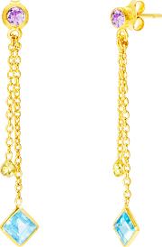Square Detail Double Drop Chain Earrings, Goldmulti