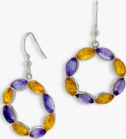 Be Jewelled Amethyst And Amber Circle Drop Earrings
