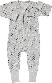 Baby Spot Print Zip Sleepsuit, Grey Marl