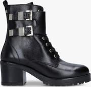 Spicy Buckle Detail Leather Ankle Boots