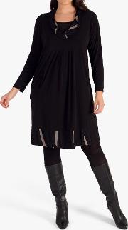 Cowl Collar Trim Jersey Dress. Blacktaupe