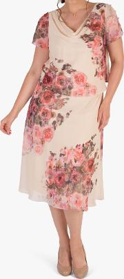 Floral Print Layered Chiffon Dress