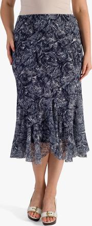 Printed Stretch Lace Curve Panel Skirt