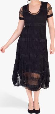 Sheer & Stripe Crush Pleat Drape Dress