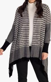 Stripe And Plain Merino Wool Mix Cardigan