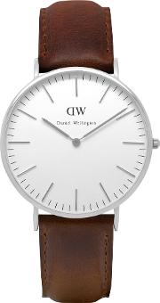 Dw00100023 Men's Classic Bristol Stainless Steel Leather Strap Watch