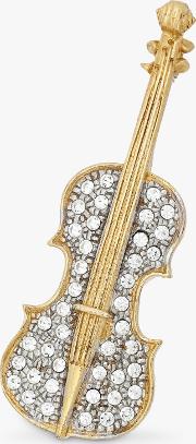 Vintage Gold Plated Crystal Violin Brooch