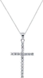 18ct White Gold Diamond Cross Pendant Necklace