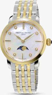 Fc 206mpwd1s3b Women's Moonphase Diamond Two Tone Bracelet Strap Watch