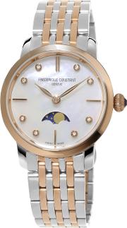 Frederique Constant Fc 206mpwd1s2b Women's Moonphase Diamond Two Tone Bracelet Strap Watch