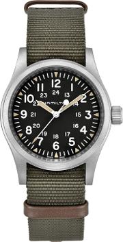 H69439931 Men's Khaki Field Automatic Date Nato Fabric Strap Watch